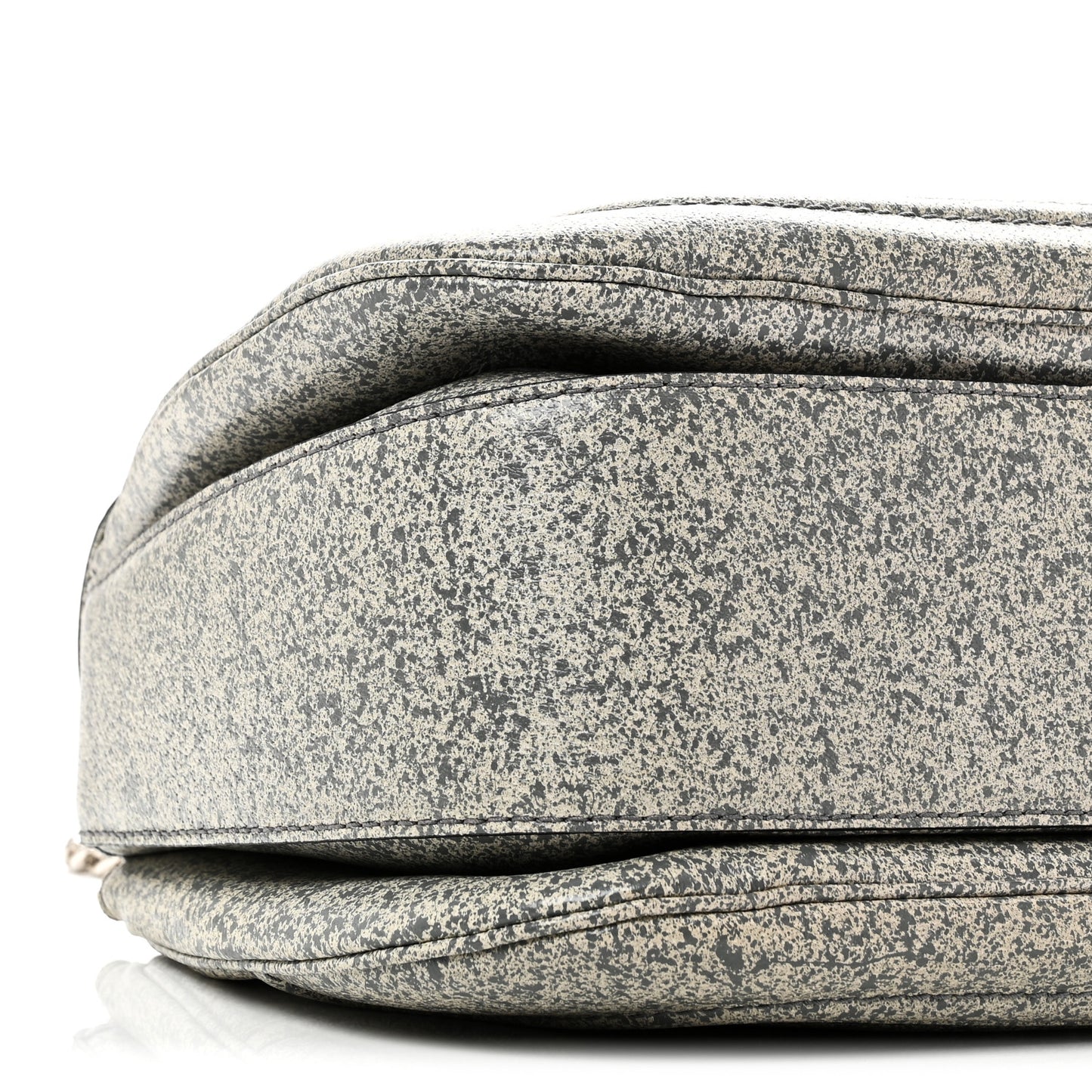 Calfskin Large New Bamboo Top Handle Bag Grey White
