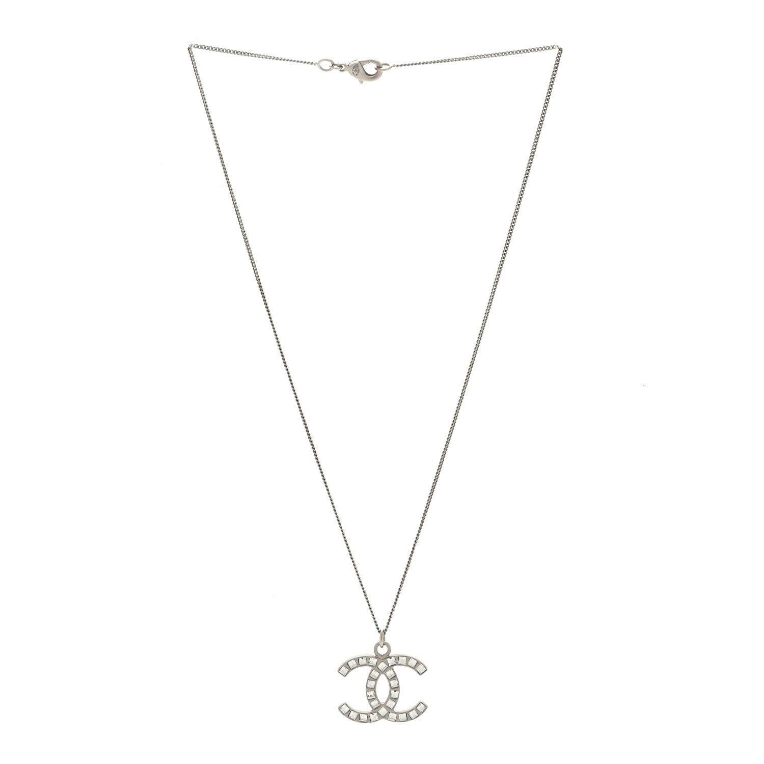 Chanel Baguette Crystal CC Necklace Silver 2 of 3