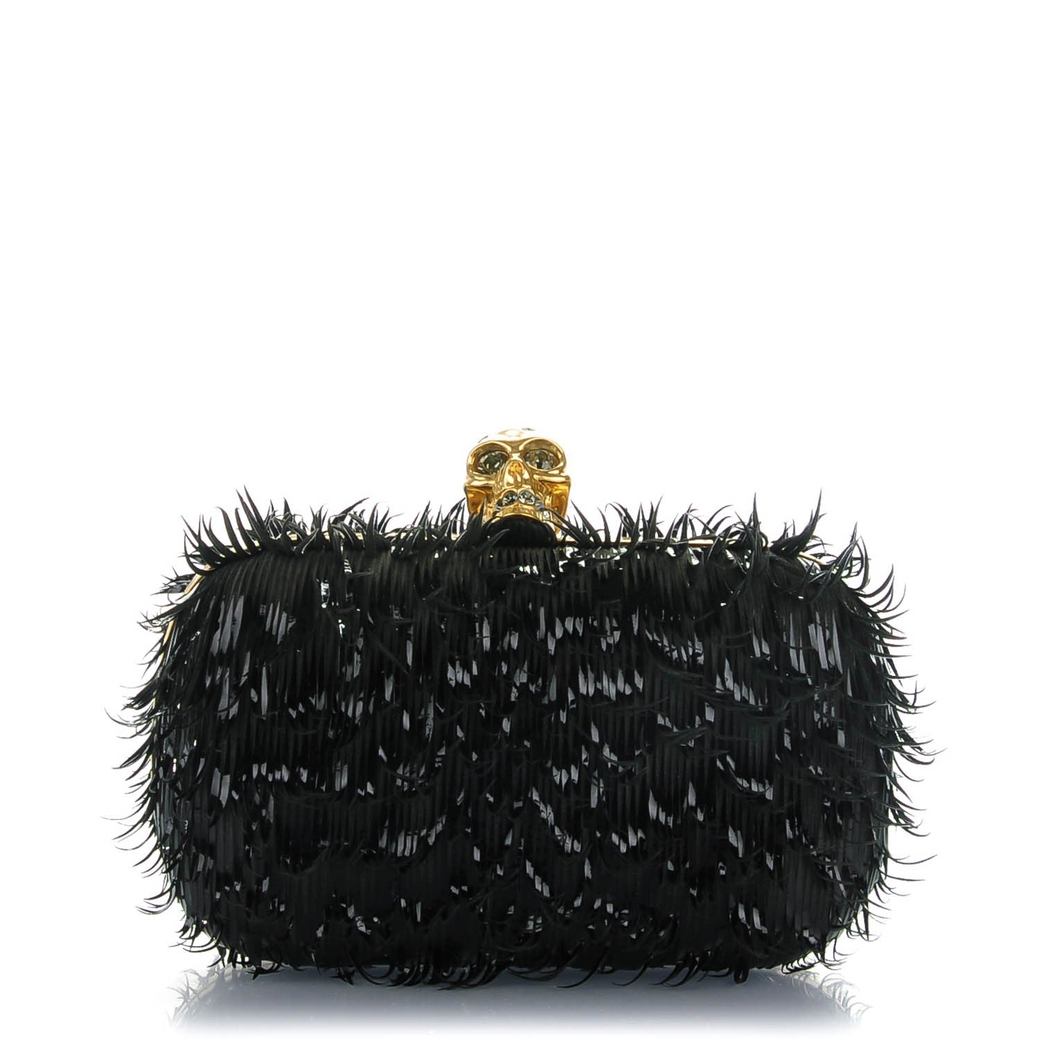 Alexander McQueen Patent Fringe Crystal Skull Box Clutch Black 1 of 7