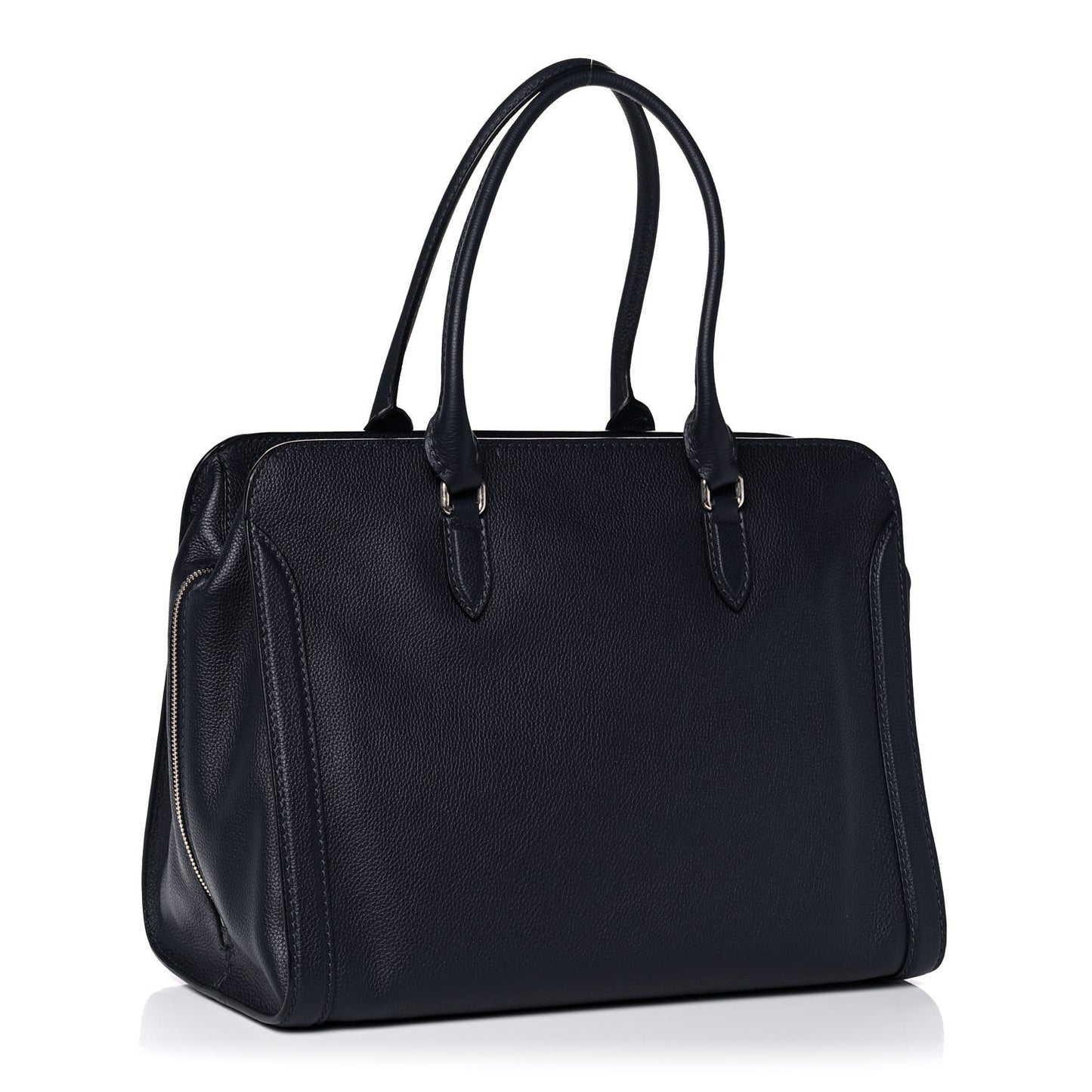 Pebbled Calfskin Large Skull Padlock Zip Around Tote Navy