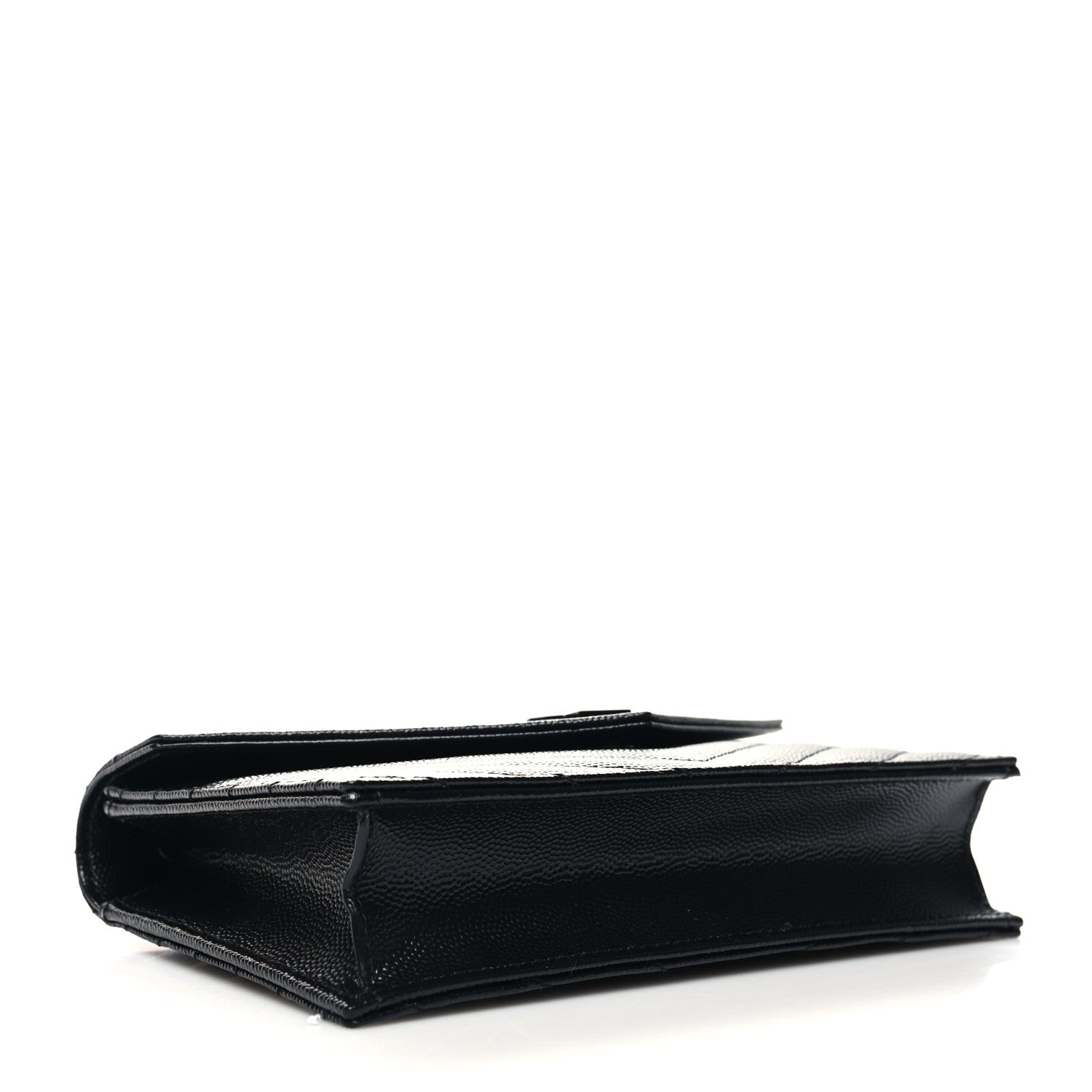 Saint Laurent Grain De Poudre Matelasse Chevron Monogram Monochrome Envelope Chain Wallet Black 4 of 11