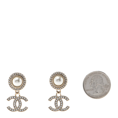 Chanel Crystal Pearl Bow-tiful CC Drop Earrings Gold 2 of 4