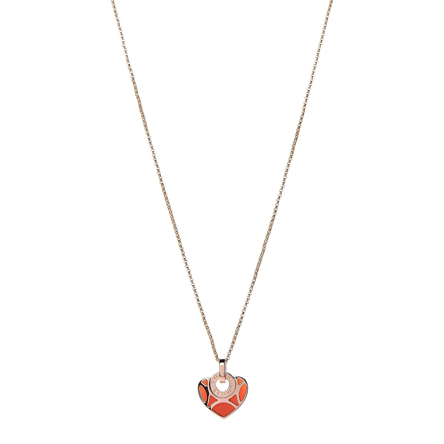 Bulgari 18K Rose Gold Carnelian Cuore Heart Pendant Necklace 1 of 8