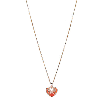 Bulgari 18K Rose Gold Carnelian Cuore Heart Pendant Necklace 1 of 8