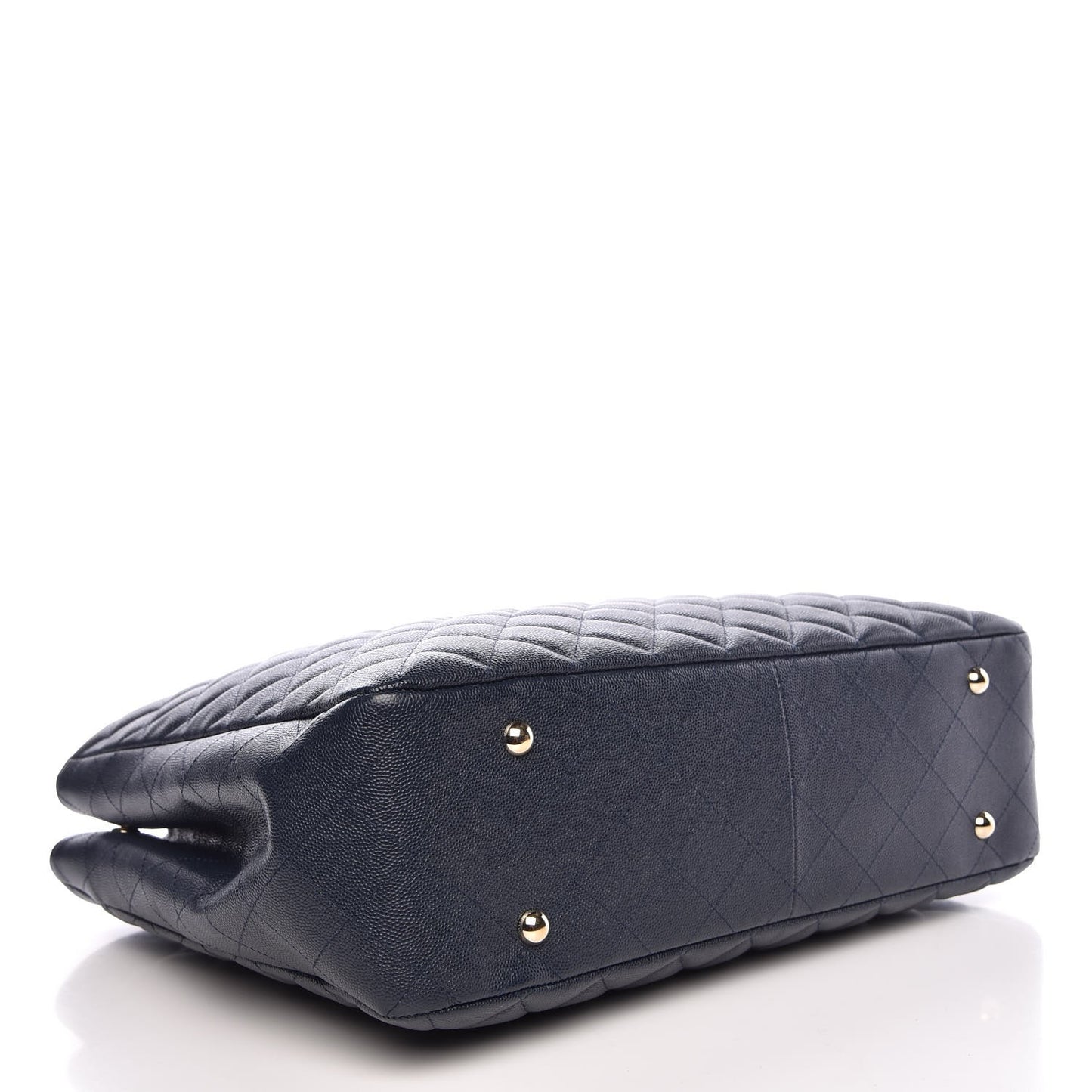 Metallic Caviar Quilted Large Classic Shopping Tote Navy