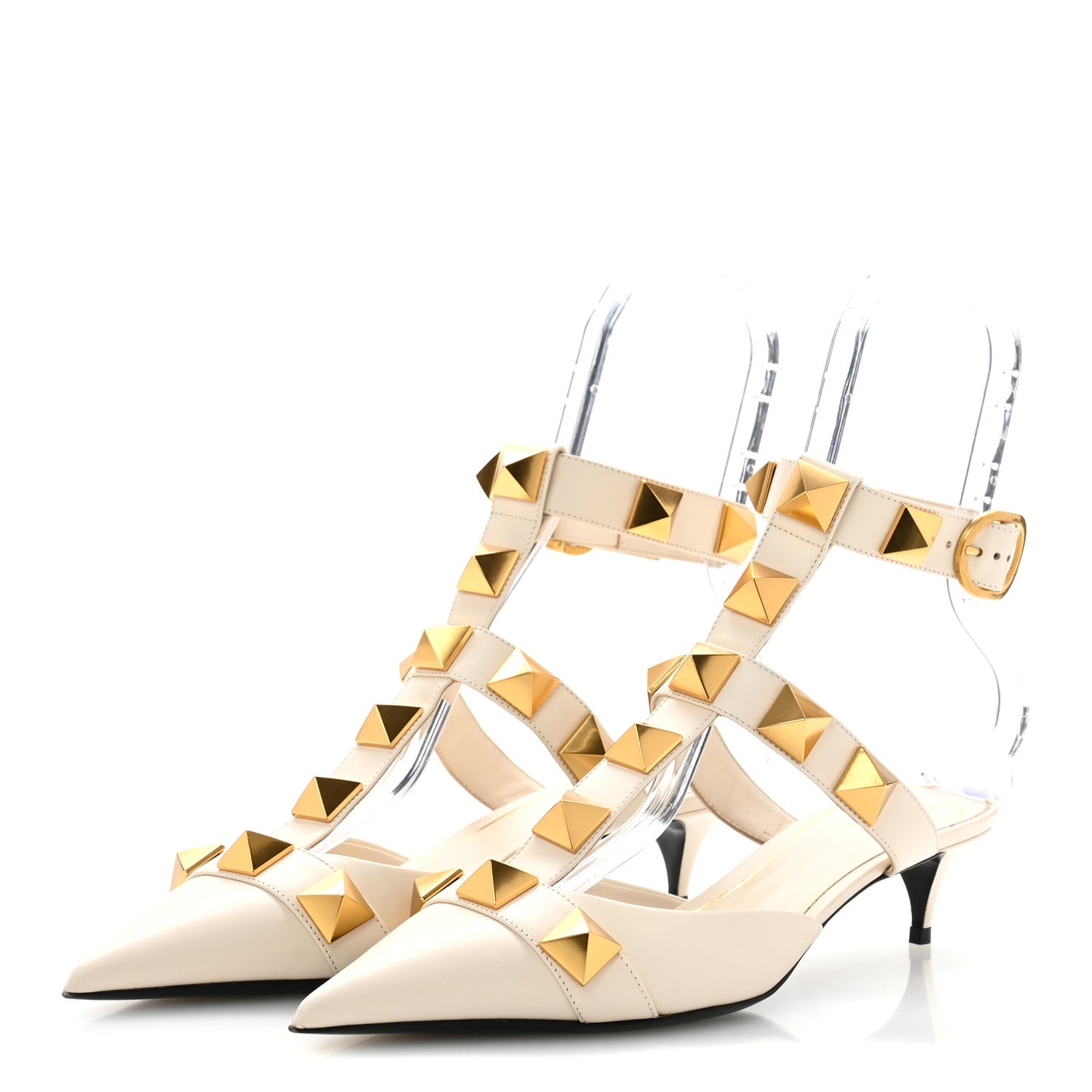 Calfskin Roman Stud Ankle Strap 40mm Pumps 40 White