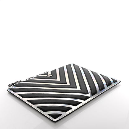 Chanel Lambskin Metallic Chevron Zip Pouch Black Silver 4 of 9