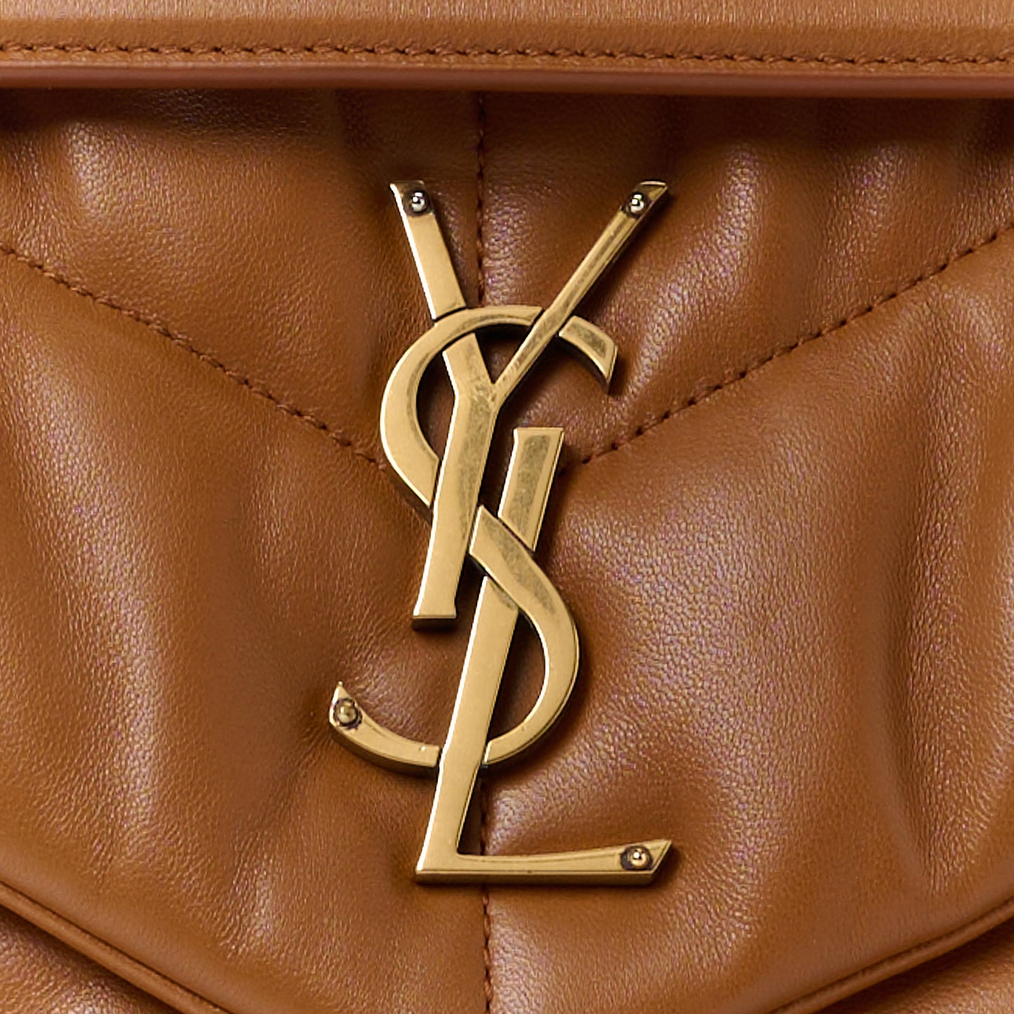 Lambskin Quilted Small Loulou Puffer Monogram Chain Satchel Dark Honey