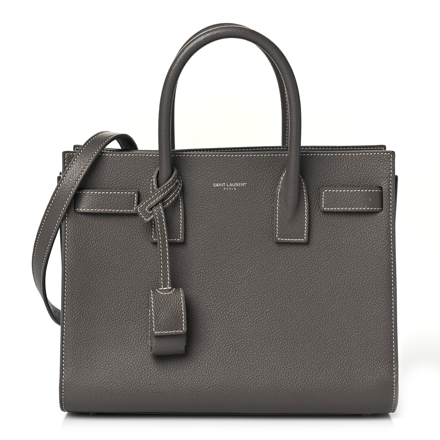 Saint Laurent Grained Calfskin Topstich Baby Sac De Jour Grey 3 of 10