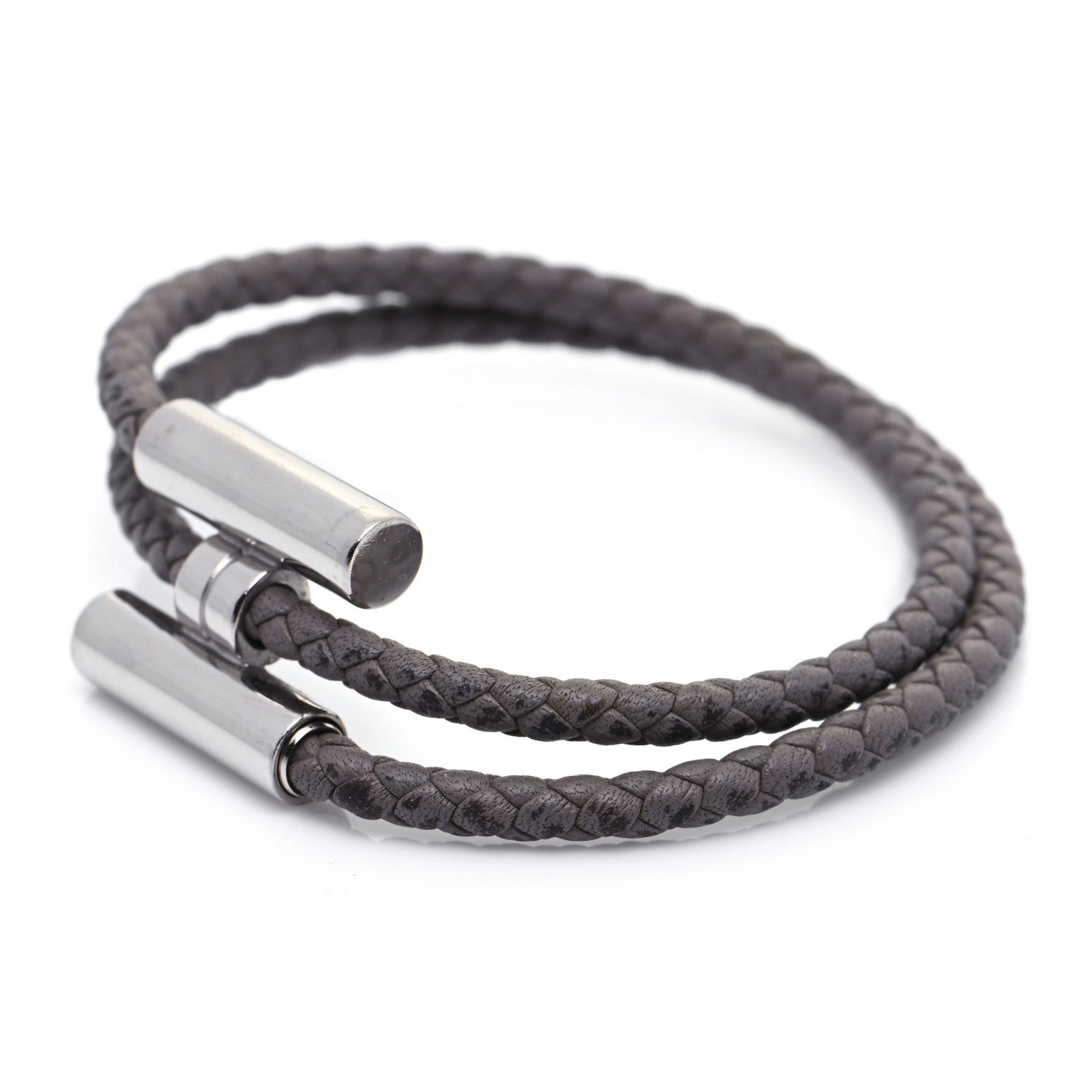 Hermes Swift Double Wrap Cord Tournis Tresse Bracelet T5 Etain
