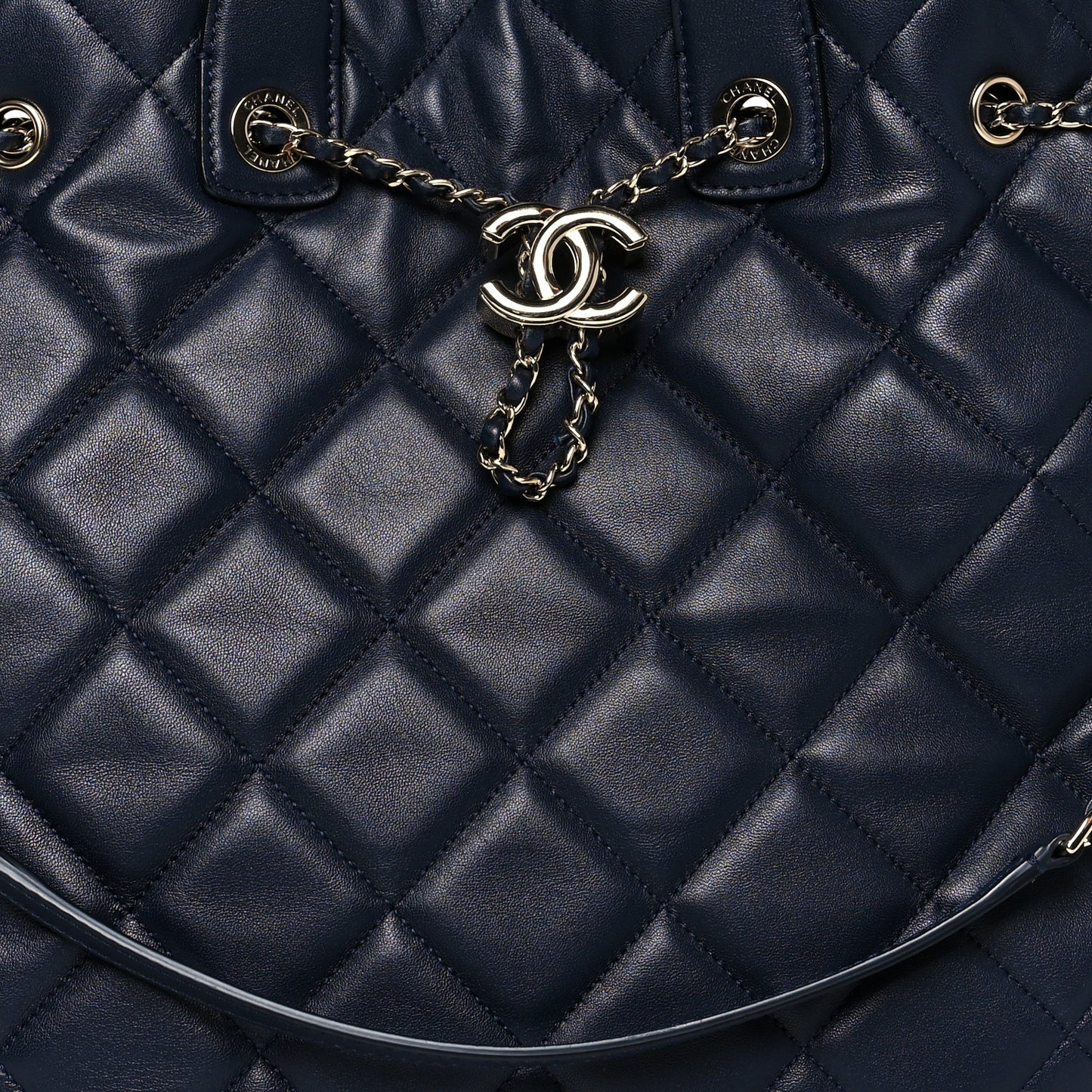 Lambskin Quilted CC Dweller Drawstring Tote Dark Blue