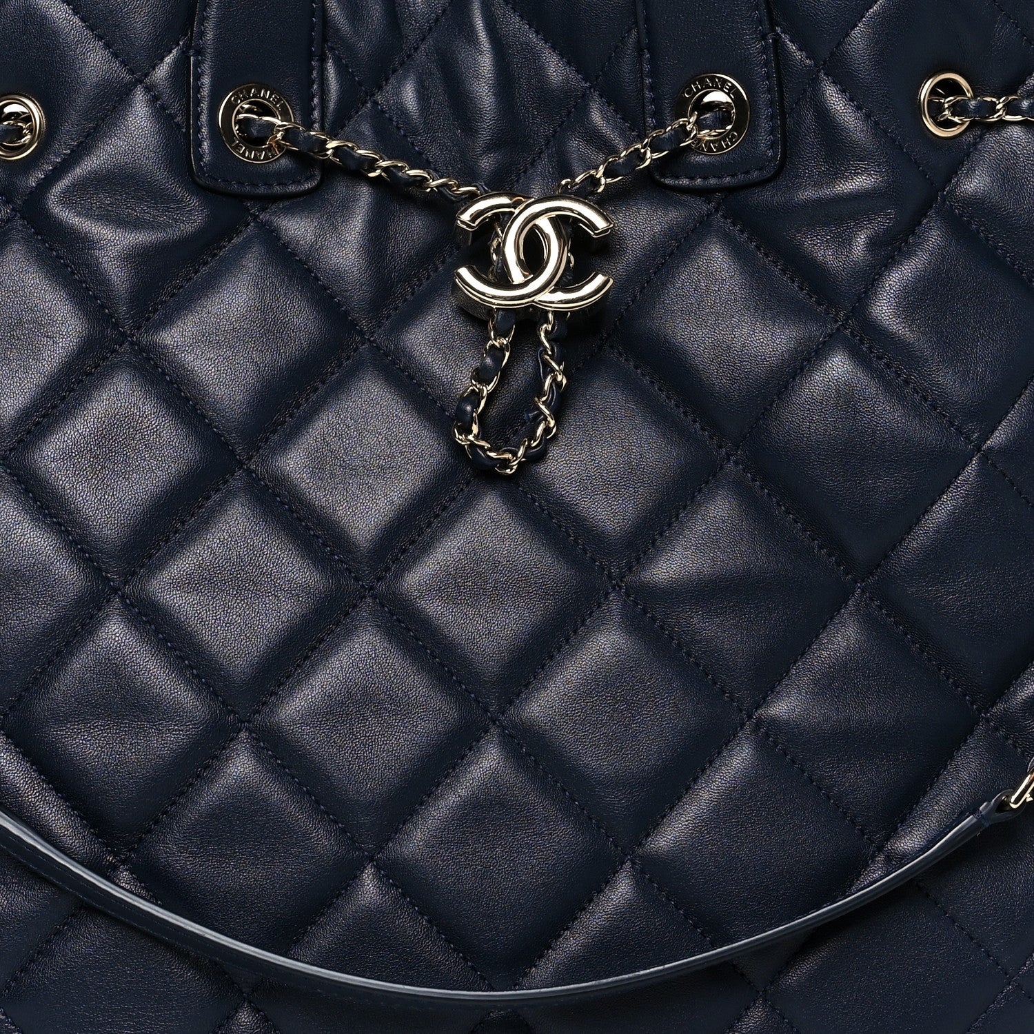 Chanel Lambskin Quilted CC Dweller Drawstring Tote Dark Blue 8 of 10
