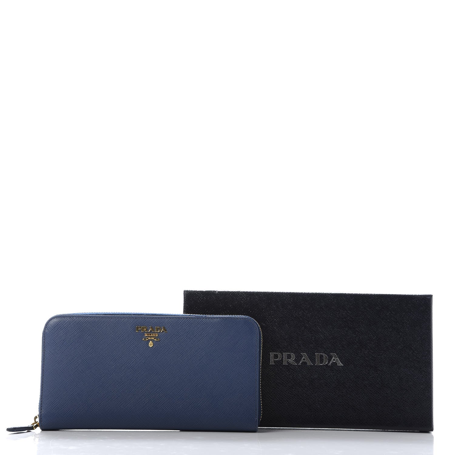 Prada Saffiano Metal Zip Around Wallet Cobalto 9 of 9