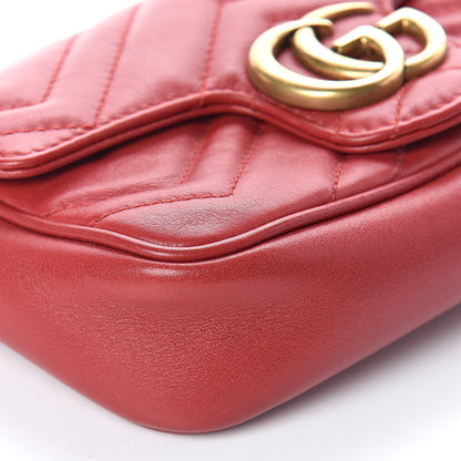 Gucci Calfskin Matelasse Super Mini GG Marmont Shoulder Bag Hibiscus Red 8 of 13