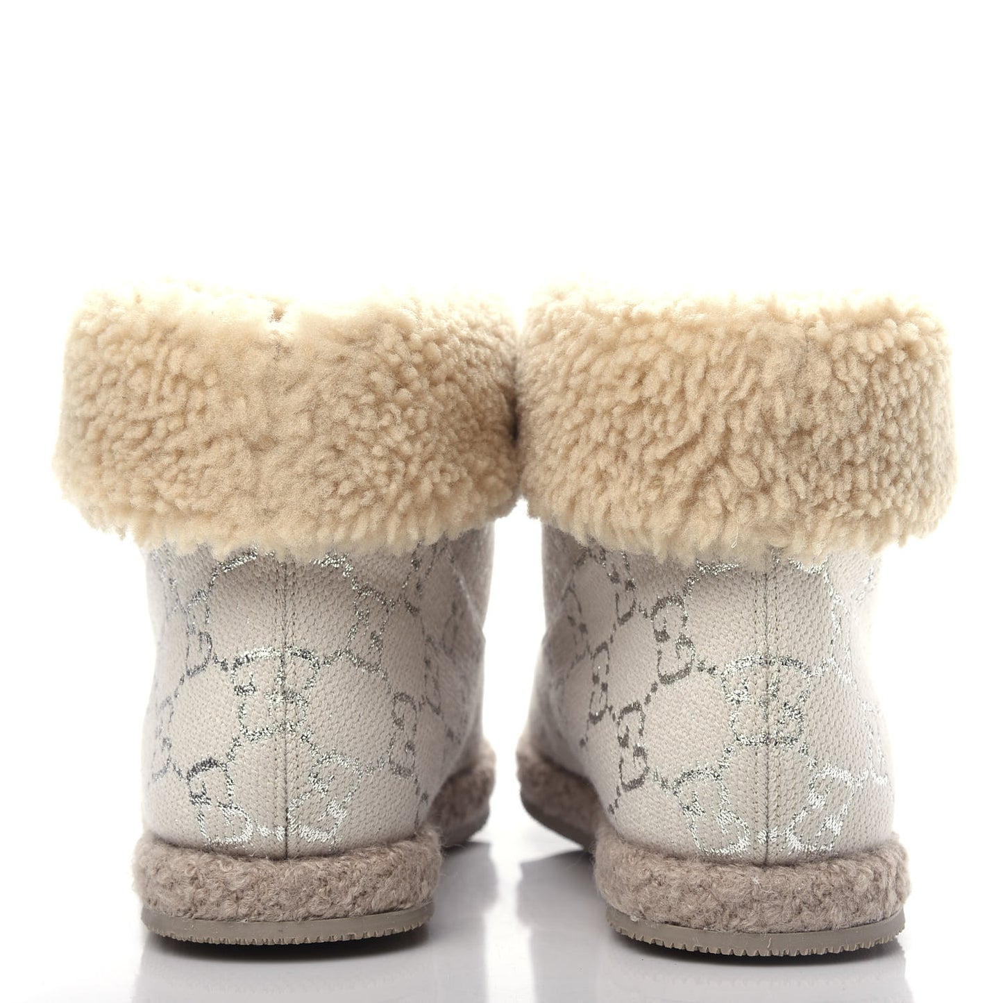 Canvas Wool Lame GG Monogram Womens Fria Horsebit Ankle Boots 36 Gardenia Silver Butterscotch