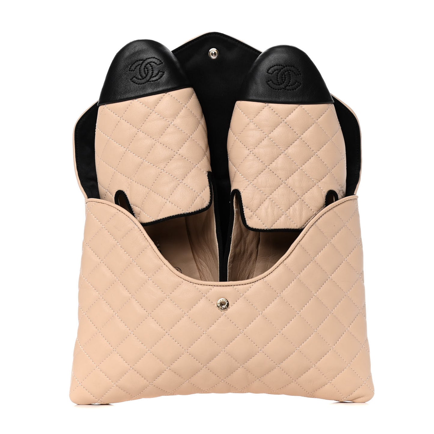 Lambskin Quilted Cap Toe Slipper With Pouch 38 Beige Black