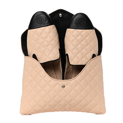 Chanel Lambskin Quilted Cap Toe Slipper With Pouch 38 Beige Black 5 of 6