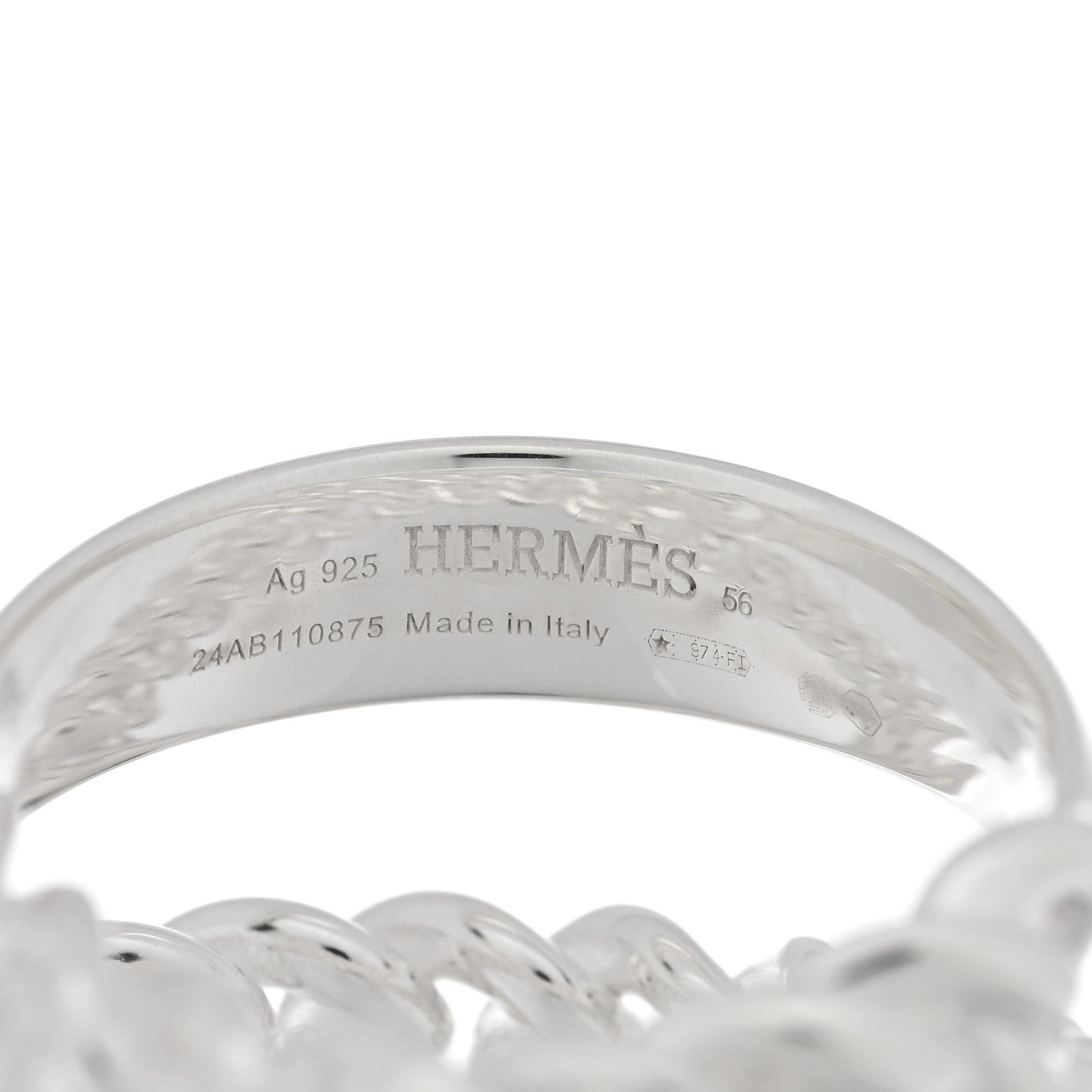 Hermes Sterling Silver MM Boucle Selier Inflexible Ring 56 7.5 4 of 5