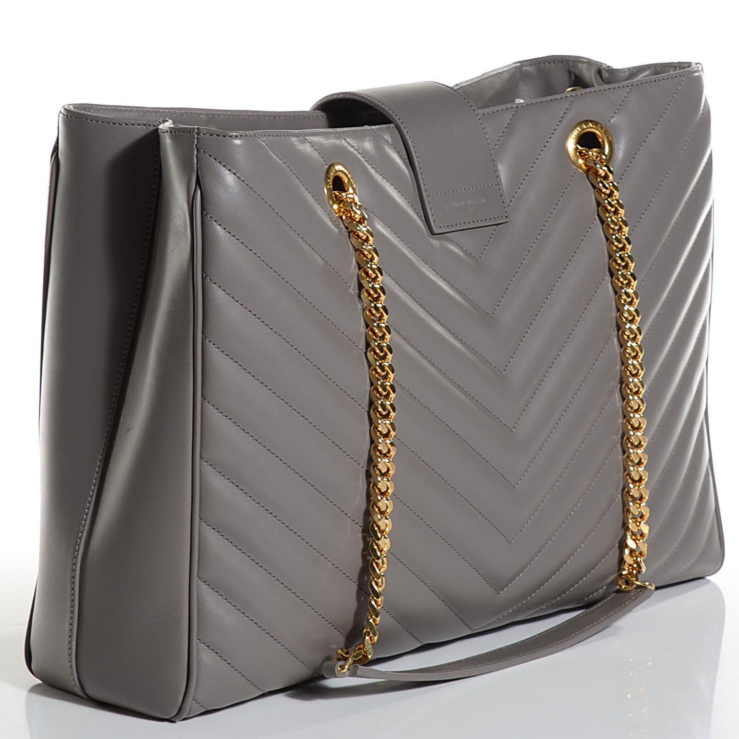 Lambskin Matelasse Chevron Monogram Large Shopping Bag Grey