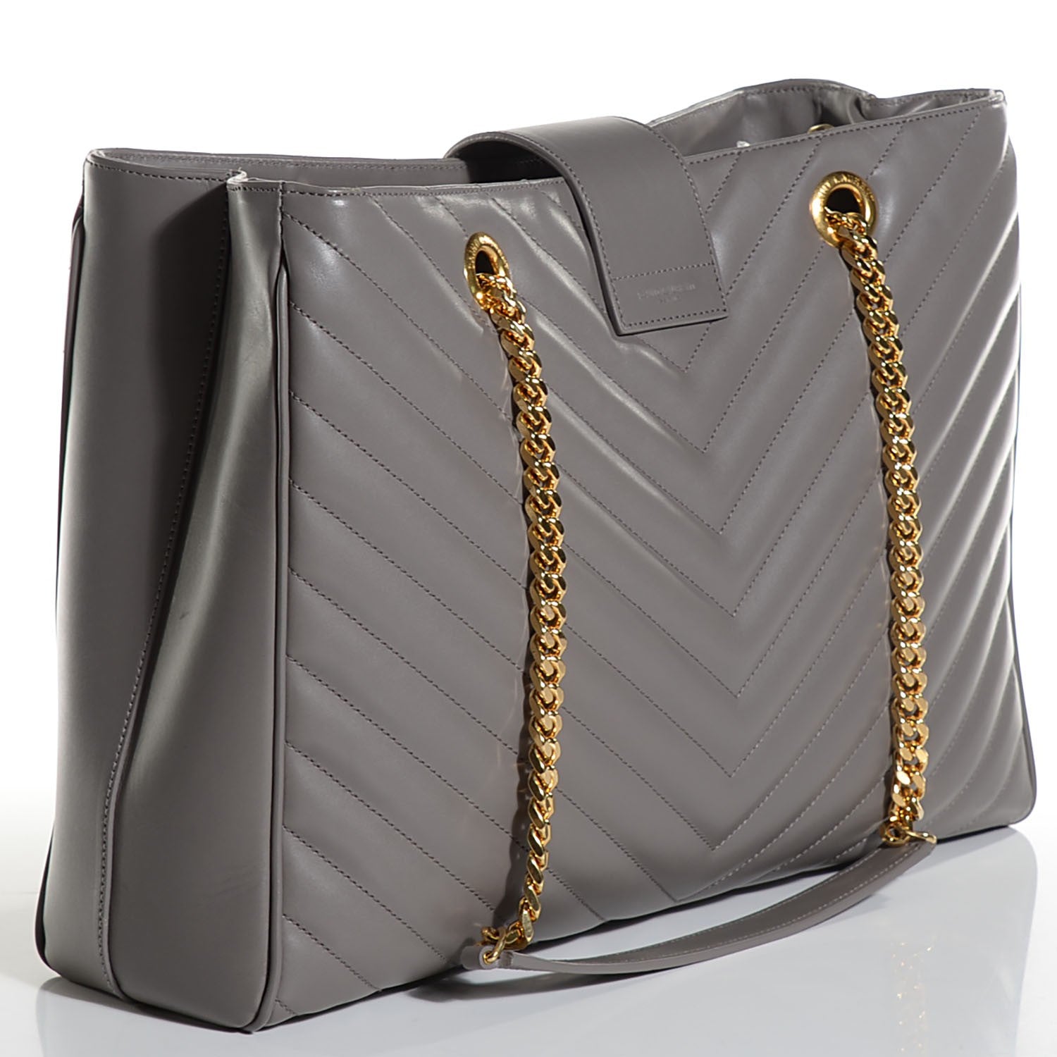 Saint Laurent Lambskin Matelasse Chevron Monogram Large Shopping Bag Grey 2 of 9