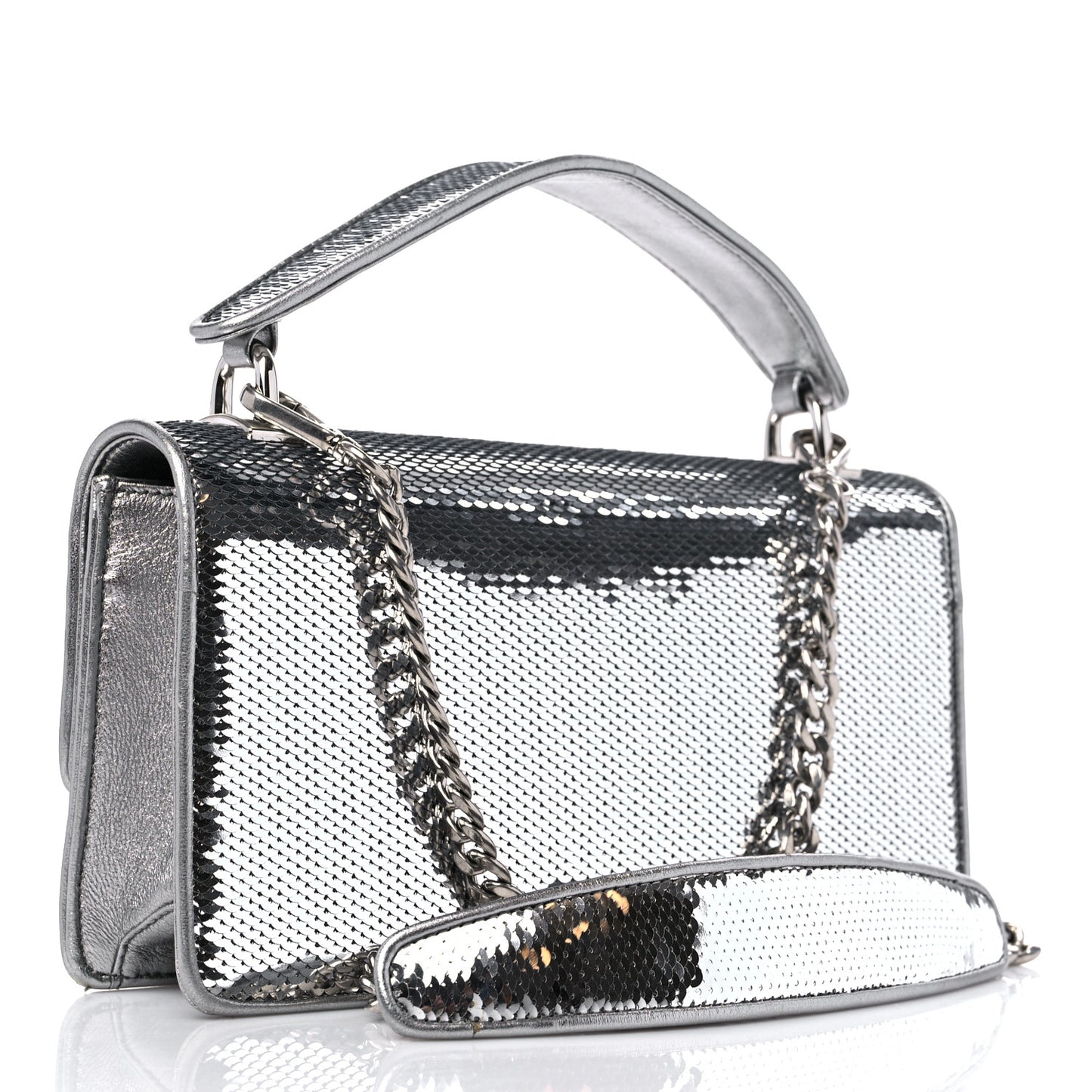 Paillettes Top Handle Chain Crossbody Argento