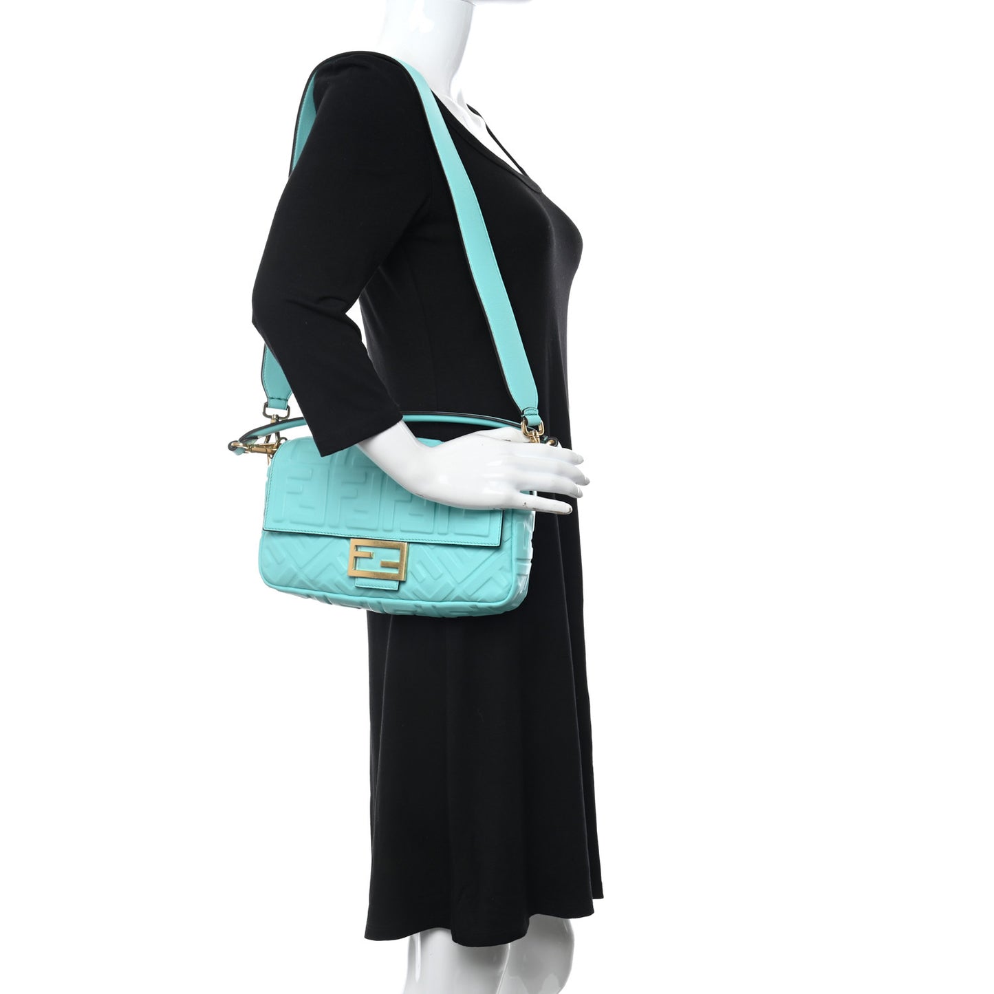 Nappa FF 1974 Embossed Baguette Spring Turquoise