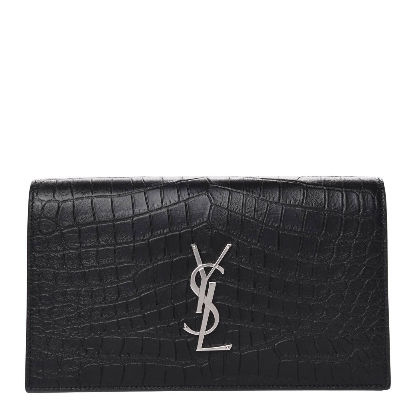 Calfskin Crocodile Embossed Classic Kate Monogram Clutch Black