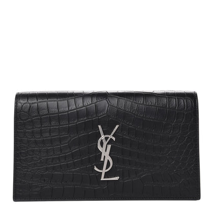 Saint Laurent Calfskin Crocodile Embossed Classic Kate Monogram Clutch Black 1 of 8