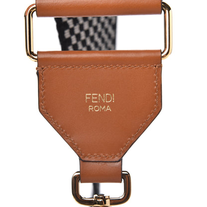 Fendi Ribbon Vitello King Logo Embossed Gingham Woven Adjustable Strap You Panna Black Cuoio 4 of 5