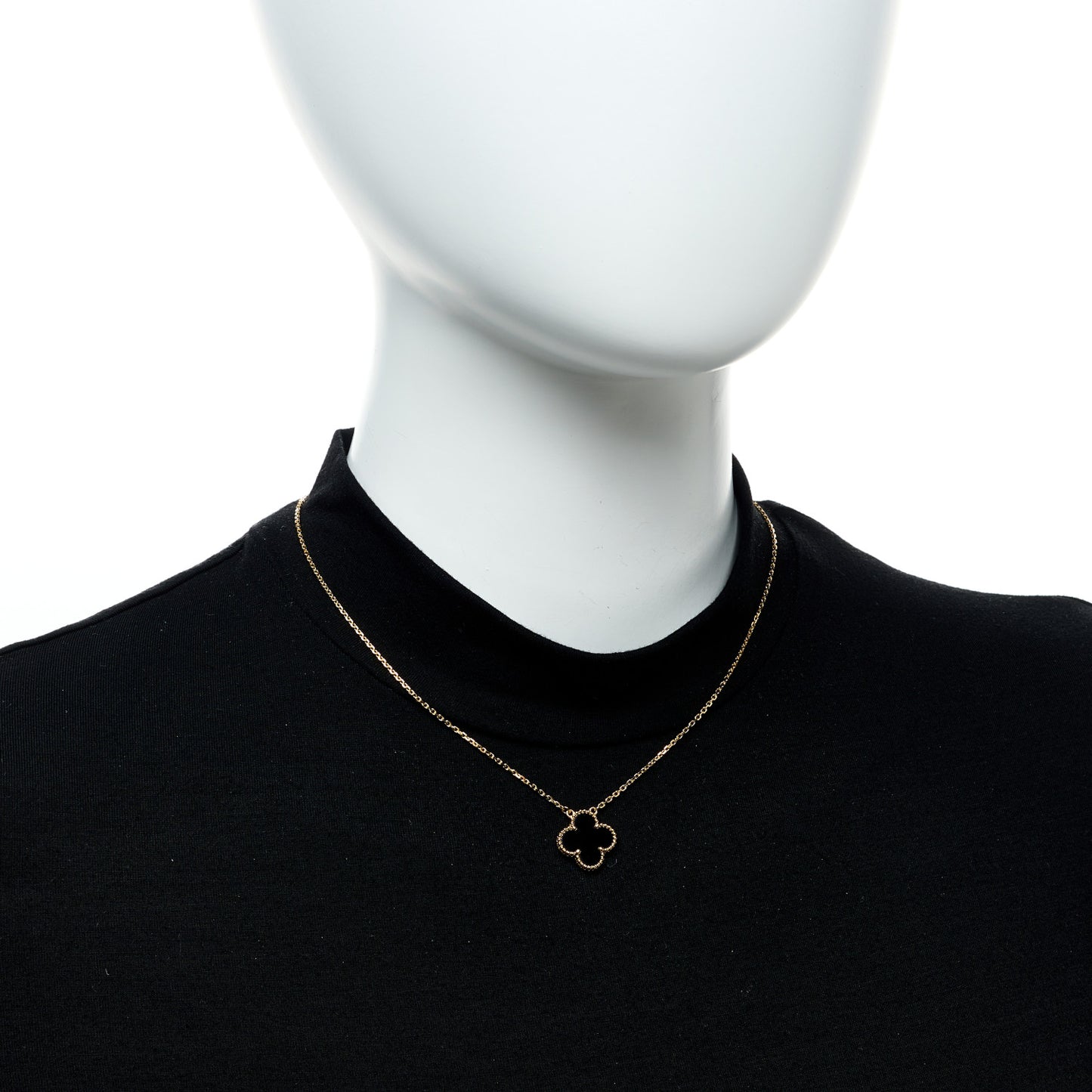 18K Yellow Gold Black Onyx Vintage Alhambra Pendant Necklace