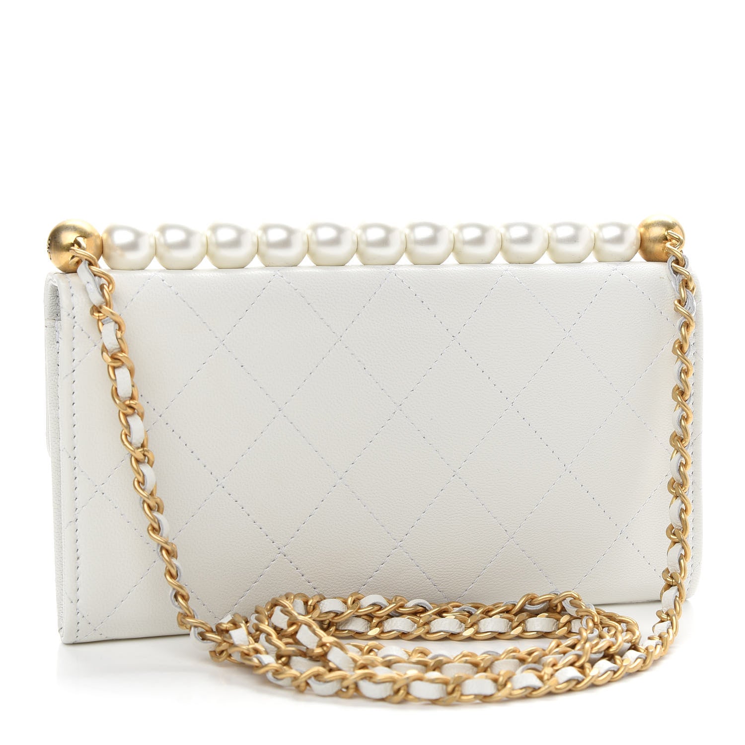 Chanel Lambskin Quilted Chic Pearls Clutch With Chain White 3 of 10