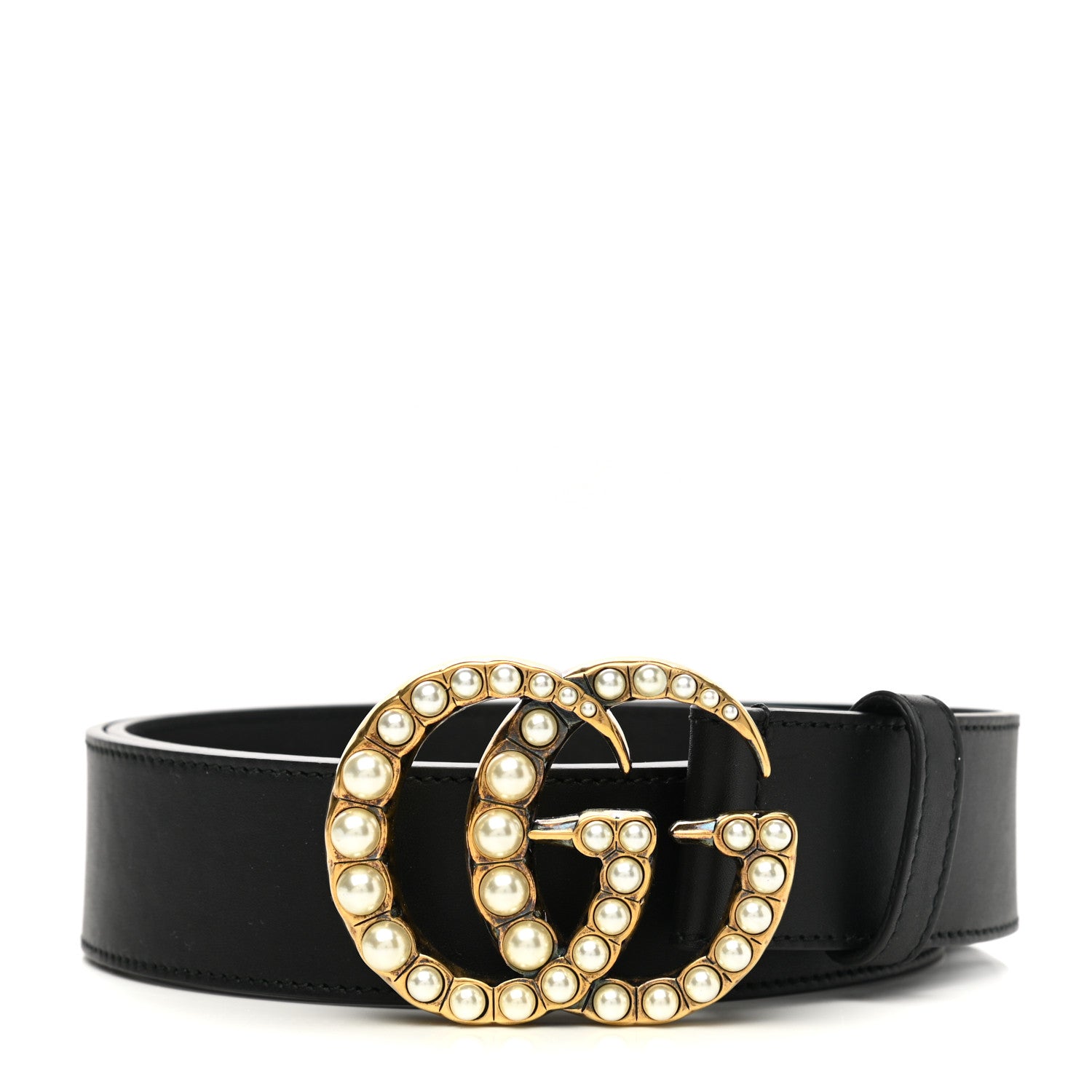 Gucci Moon Calfskin Pearl Double G 40mm Belt 90 36 Black Cream 1 of 5
