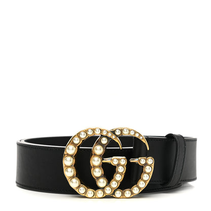 Gucci Moon Calfskin Pearl Double G 40mm Belt 90 36 Black Cream 1 of 5