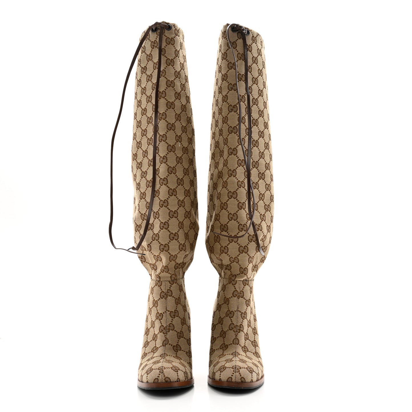 Monogram Malaga Kid Lisa Mid Heel Boots 37.5 Beige Ebony