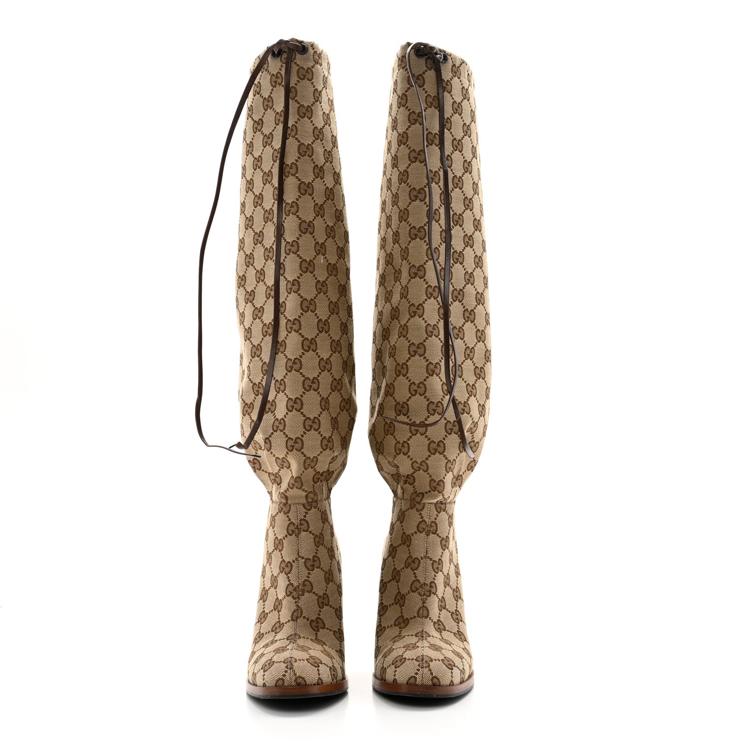 Gucci Monogram Malaga Kid Lisa Mid Heel Boots 37.5 Beige Ebony 2 of 10