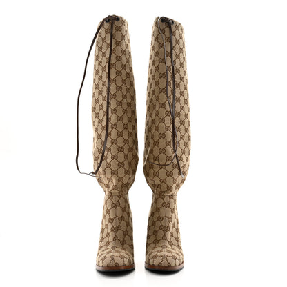 Gucci Monogram Malaga Kid Lisa Mid Heel Boots 37.5 Beige Ebony 2 of 10