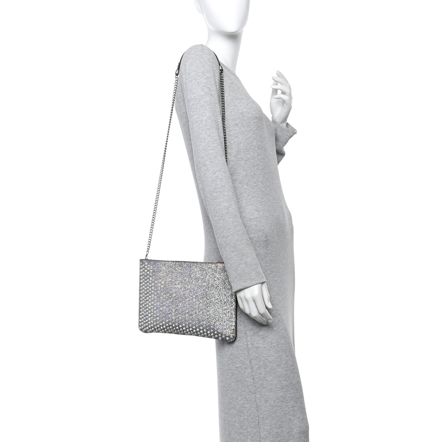 Nappa Mica Studded Loubiclutch Silver