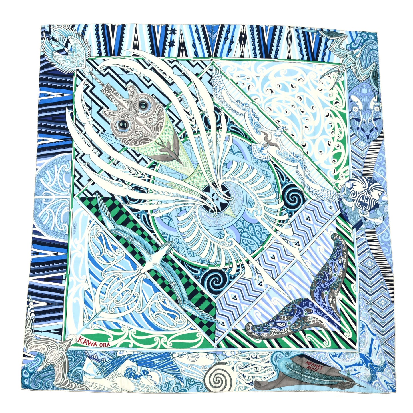 Cashmere Silk Kawa Ora Shawl 140 Ciel Bleu Jean Vert