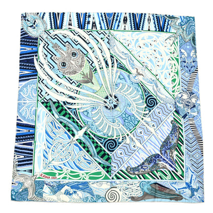 Hermes Cashmere Silk Kawa Ora Shawl 140 Ciel Bleu Jean Vert 1 of 6