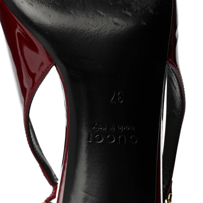 Gucci Vernice Crystal Nappa Charlotte Signoria 45mm Slingback Pumps 37 Rosso Ancora 8 of 9