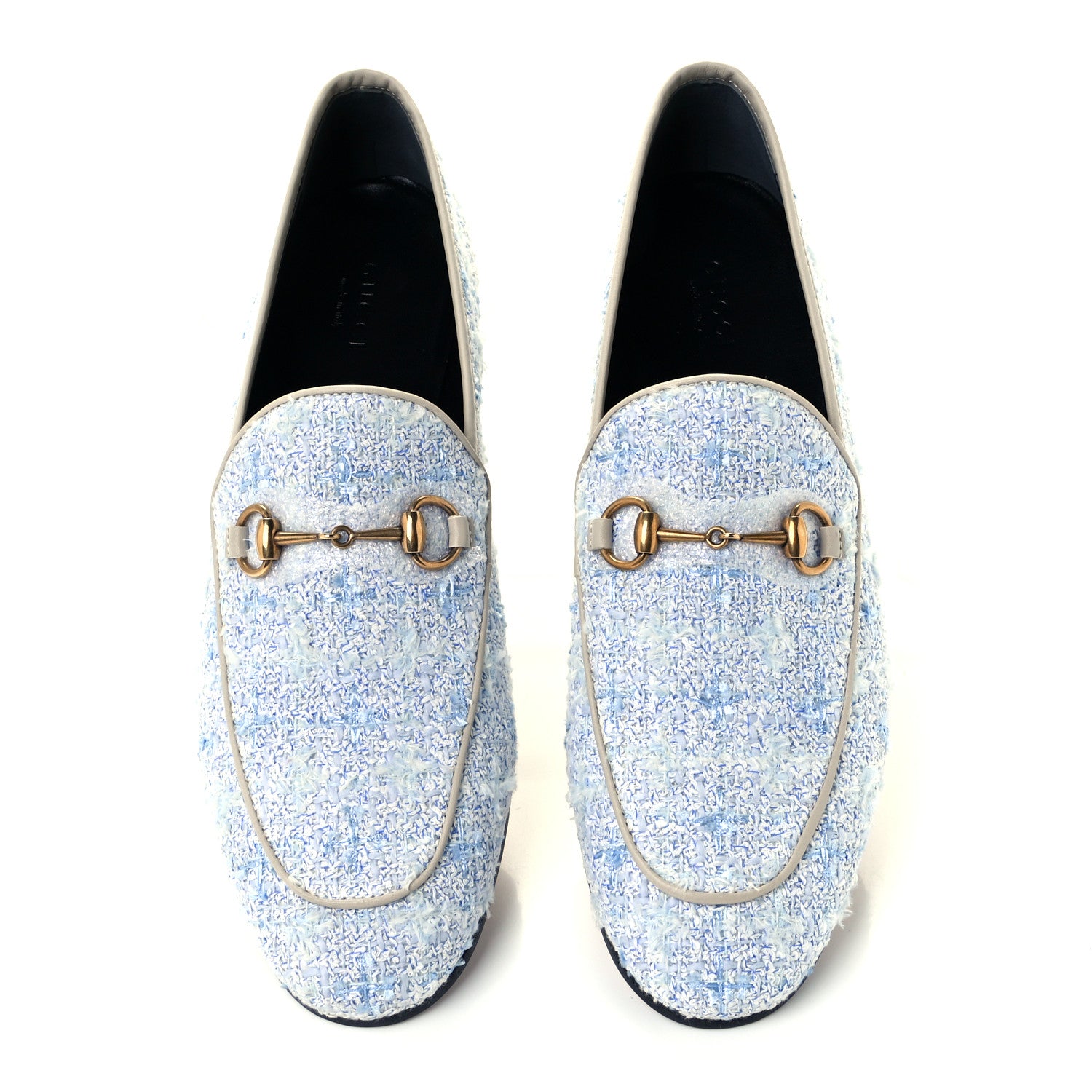 Gucci Wool Tweed Horsebit Womens Jordaan Loafers 9 Light Blue White Mystic White 4 of 10