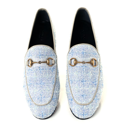 Gucci Wool Tweed Horsebit Womens Jordaan Loafers 9 Light Blue White Mystic White 4 of 10