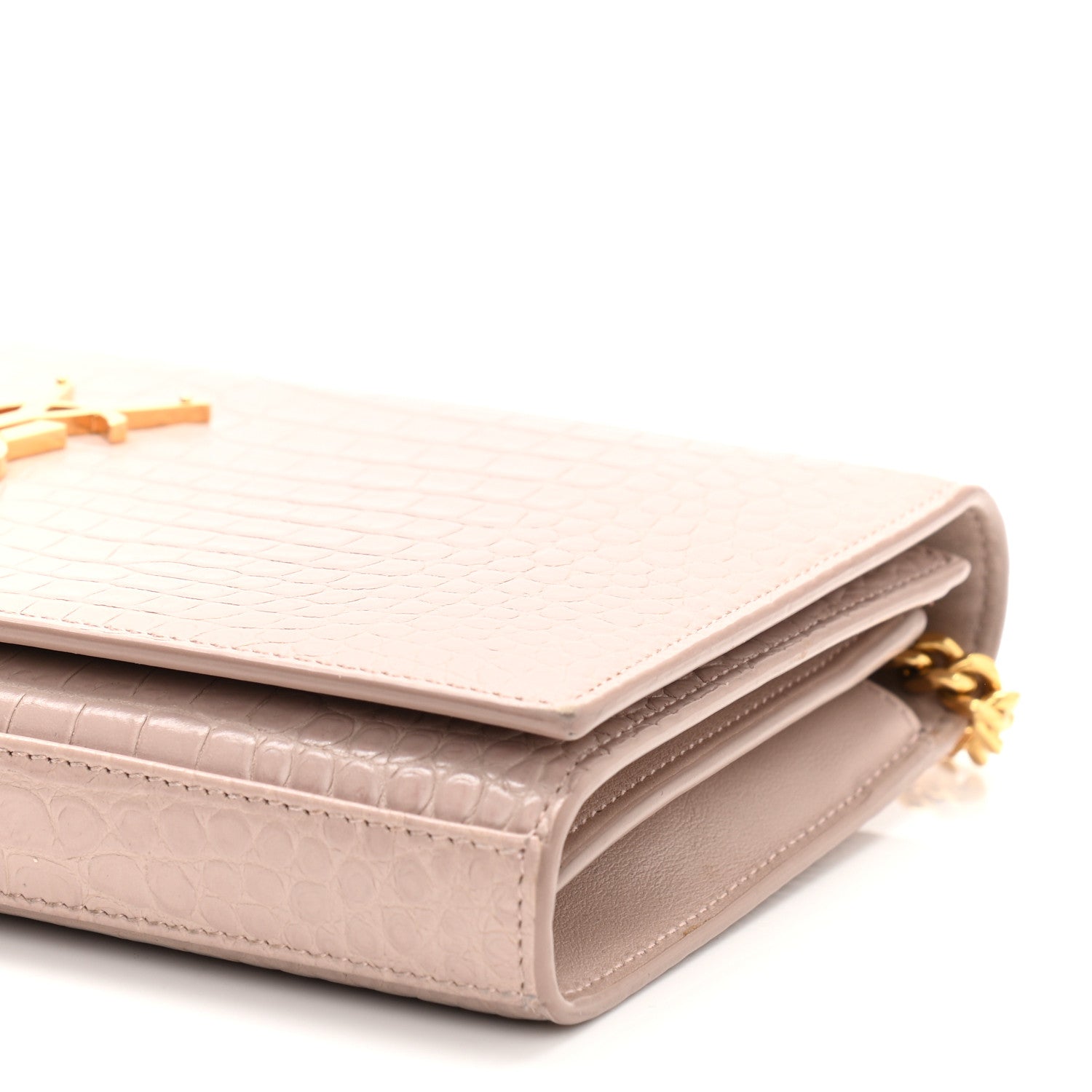 Saint Laurent Calfskin Crocodile Embossed Monogram Chain Wallet Rose Antic 10 of 10