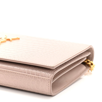 Saint Laurent Calfskin Crocodile Embossed Monogram Chain Wallet Rose Antic 10 of 10