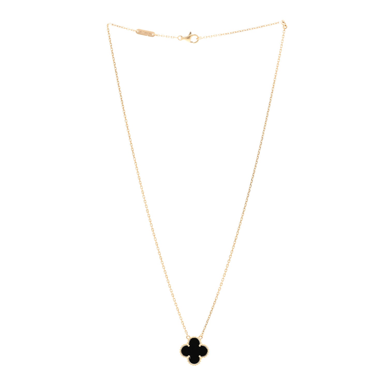 Van Cleef & Arpels 18K Yellow Gold Black Onyx Vintage Alhambra Pendant Necklace 3 of 4