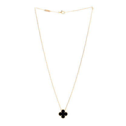 Van Cleef & Arpels 18K Yellow Gold Black Onyx Vintage Alhambra Pendant Necklace 3 of 4