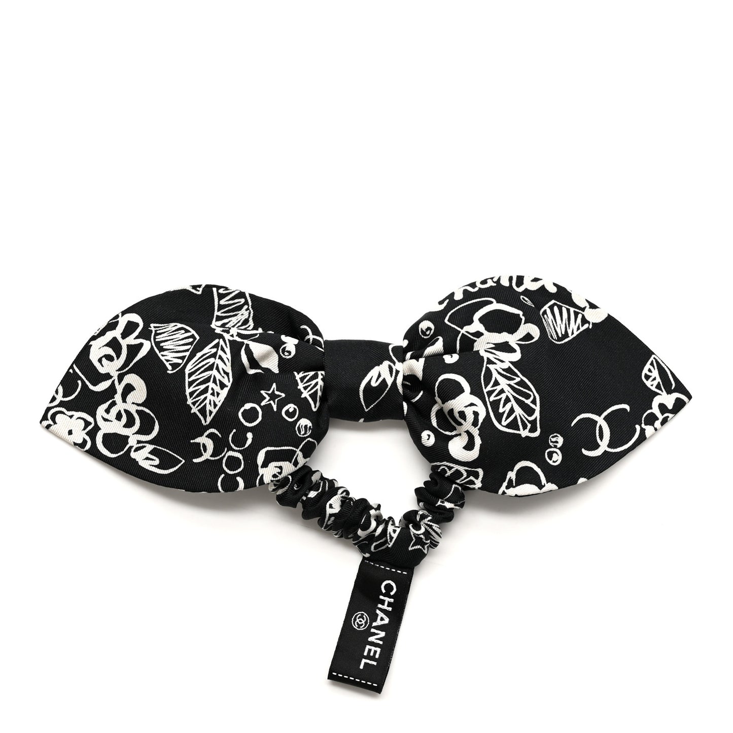 Silk Twill CC Scarf Hair Tie Black White