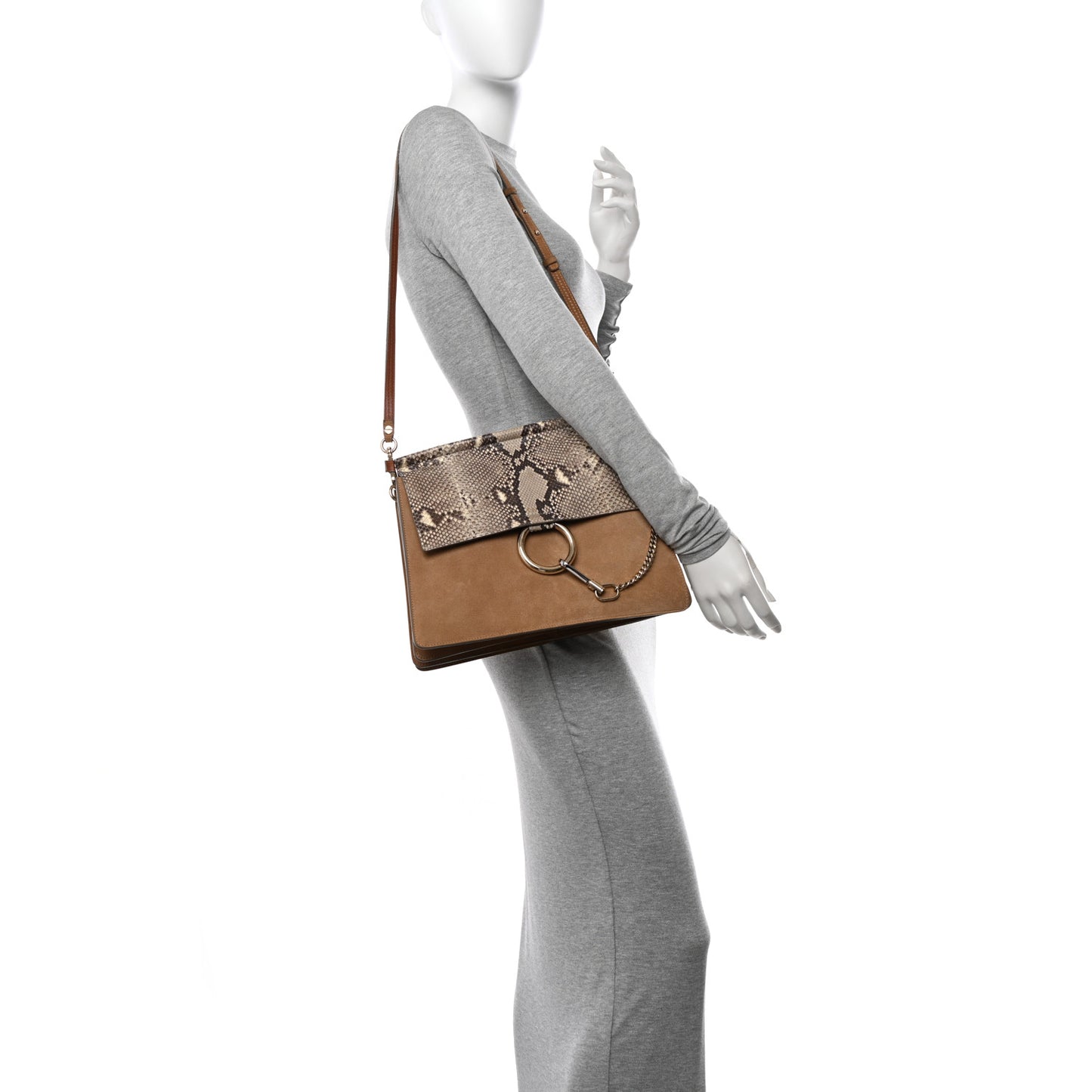 Snakeskin Suede Medium Faye Shoulder Bag Desert Beige