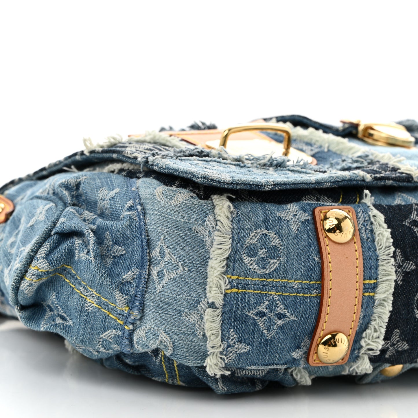 Denim Patchwork Posty Messenger Bag Blue