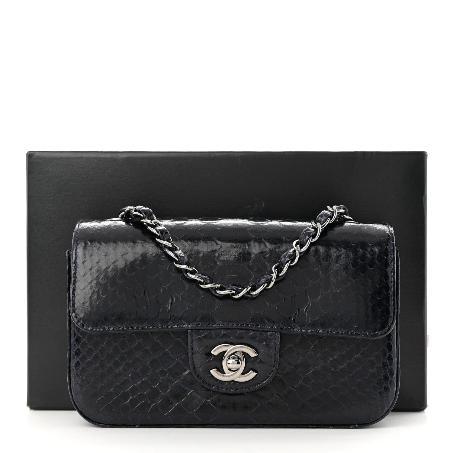 Chanel Snakeskin Mini Rectangular Flap Navy Blue 12 of 12